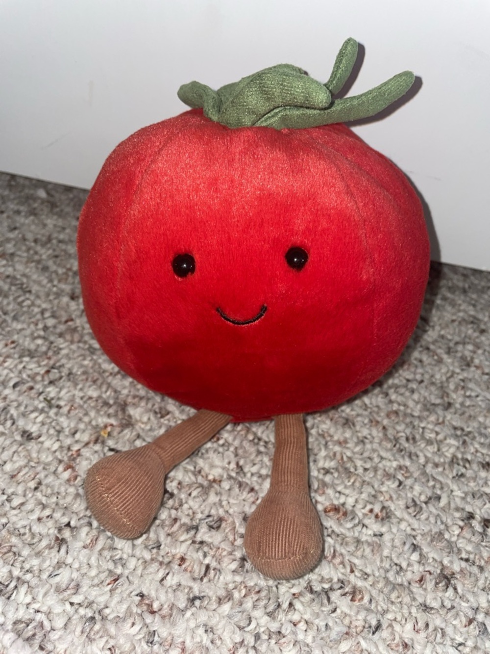 Jellycat Amuseable Tomato Plush with Green Leaf Accent and Brown Corduroy Legs